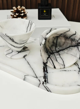 天然大理石托盘摆件轻奢创意