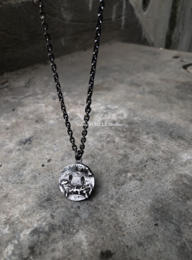 吊坠纯银手工暗黑小众笑脸项链