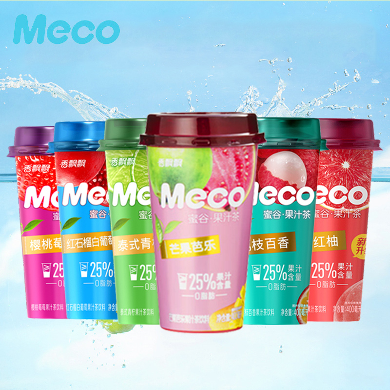 香飘飘meco密谷果汁茶饮料桃桃红柚泰式青柠混合口味400ml*5杯装-图3