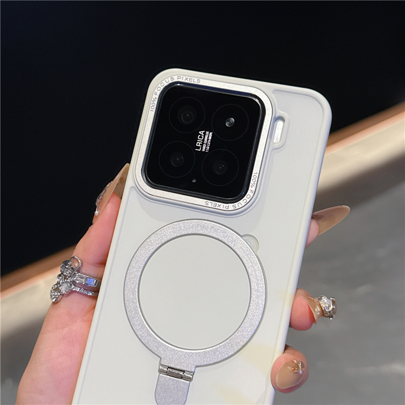 适用小米14手机壳简约纯色磁吸充电支架xiaomi15pro肤感硅胶防指纹mi13保护套13por金属镜框硬壳男士女新款潮 - 图2