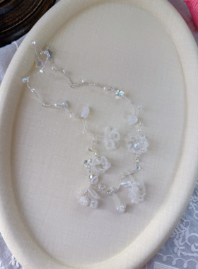 亦朵手作白色透明捷克水滴珠花朵项链小众高级锁骨链