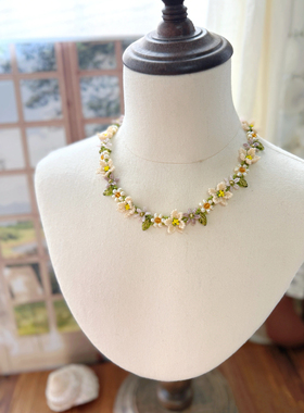 亦朵手作重工日本杂志款进口米珠花朵串珠项链定制礼物