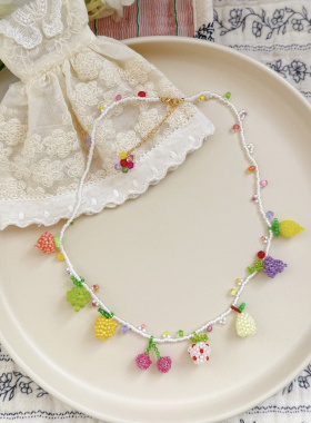 亦朵手作可爱清新水果串珠葡萄樱桃草莓项链女定制礼物