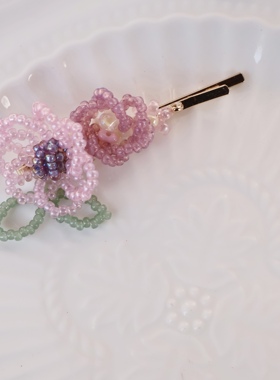 弋朵手作莫兰迪配色串珠花朵项链耳饰发夹个性定制