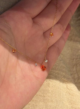 中古爆闪橙色水滴流苏项链轻奢女