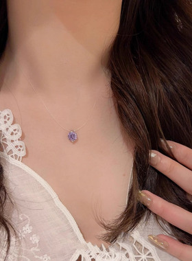 紫色莫桑圆钻隐形鱼线项链配饰女