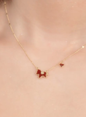 新年红色珐琅小马爱心本命年项链