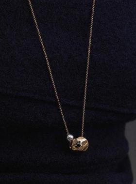 韩国金银撞色金属球长款项链女款2024新款肌理感球形吊坠毛衣链女