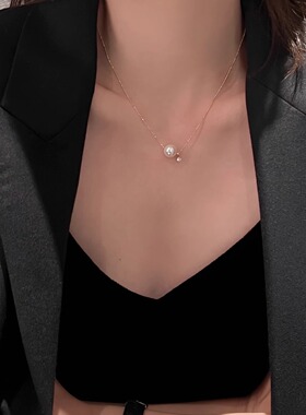 单款珍珠项链四爪锆石S925纯银女