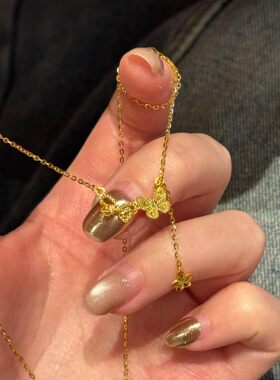 金色蝴蝶爆闪新中式复古风项链女