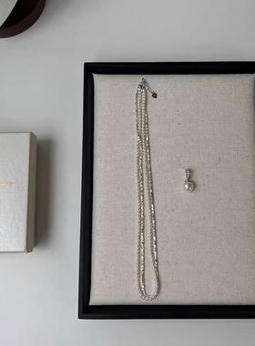 S925纯银双层碎银施家珍珠项链女