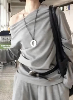 镂空圆环吊坠皮绳毛衣链长款项链