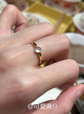S925纯银冰透白玉髓蛋面戒指女款