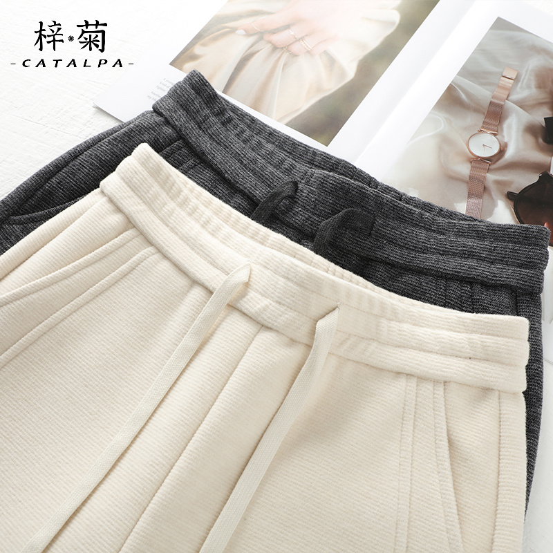 白色垂感羊毛裤子女2025新款秋冬款休闲直筒阔腿裤冬季高腰糯米裤 - 图2