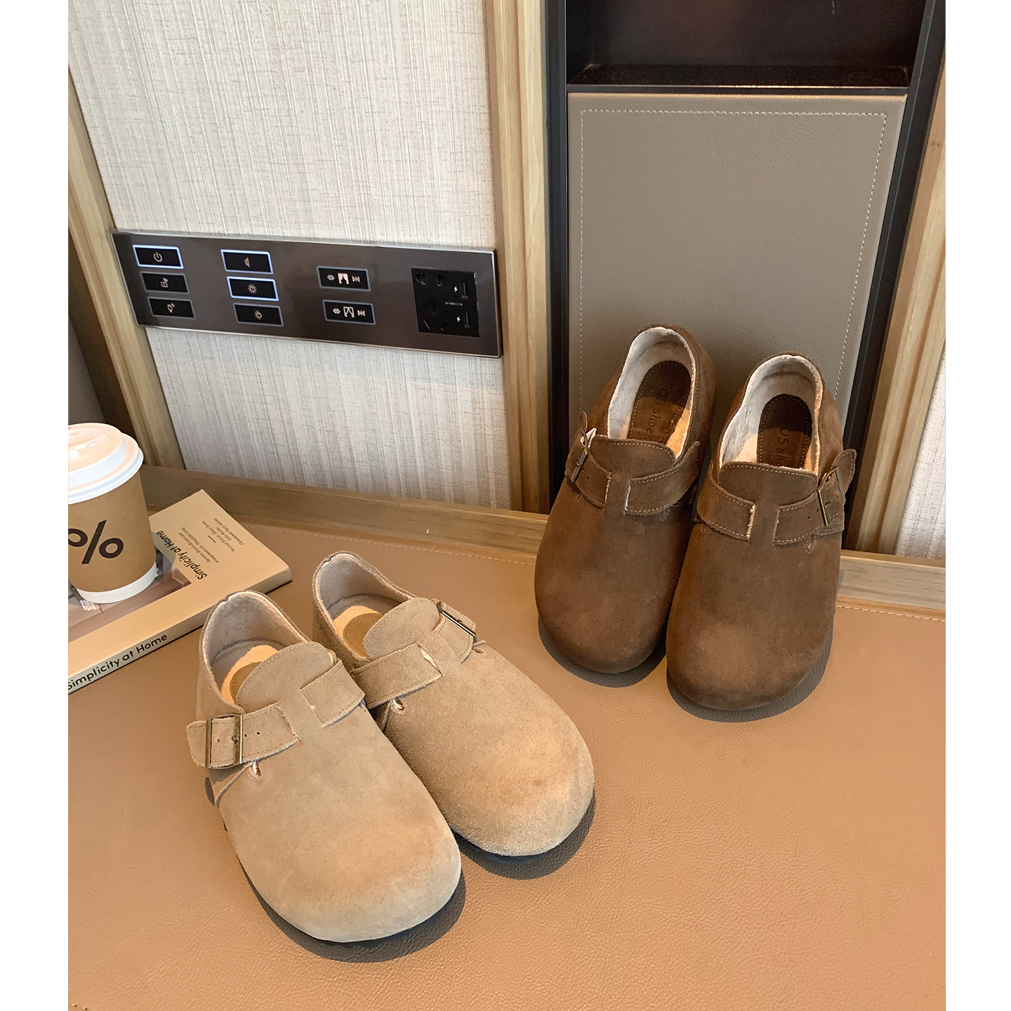 女大童加绒一脚蹬短靴2025冬季新款少女百搭保暖全包靴亲子勃肯鞋 - 图1