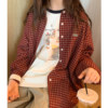 Korean style casual loose red plaid lapel shirt top