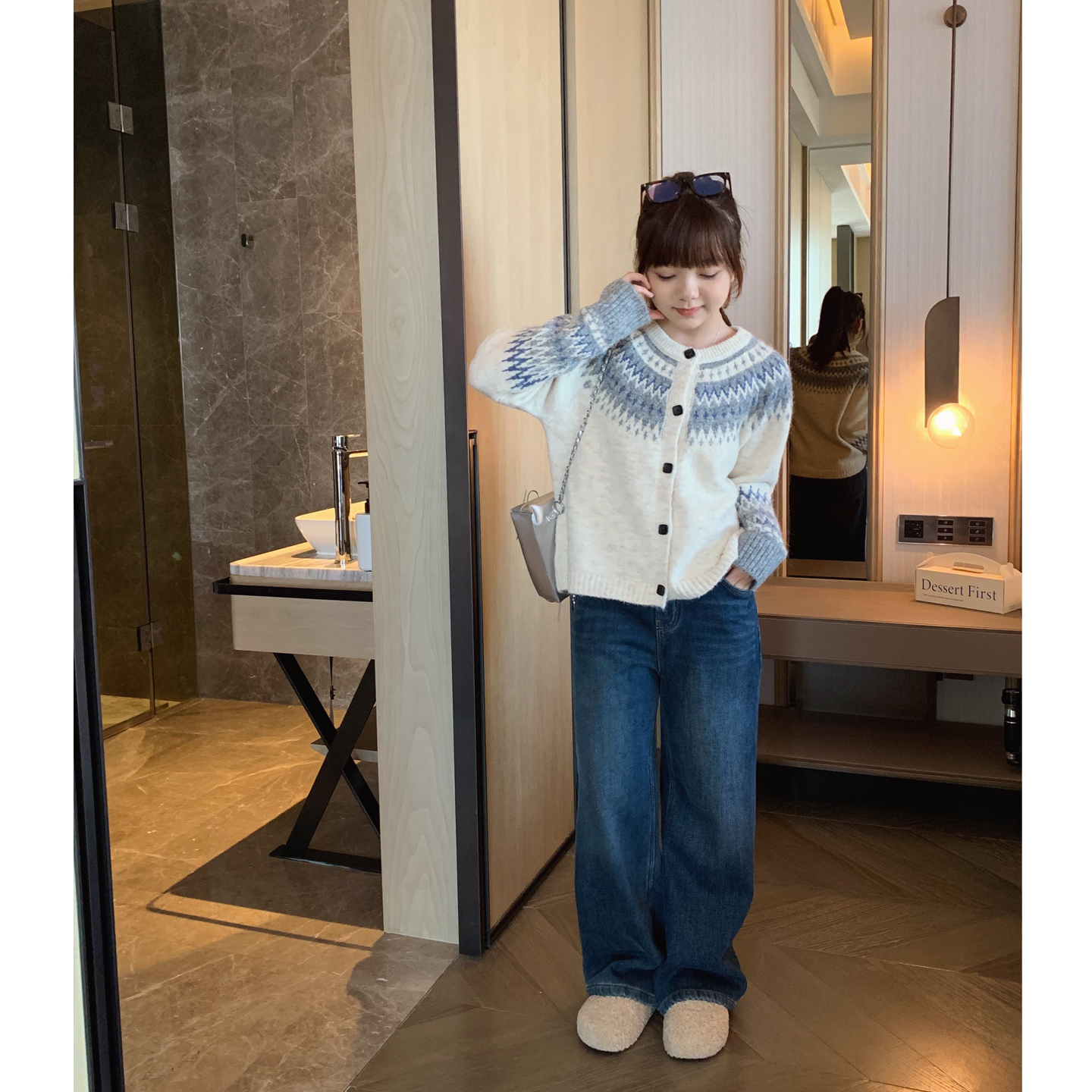 女大童费尔岛软糯开衫2025冬季新款少女慵懒感保暖针织衫亲子毛衣 - 图0