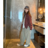 Korean style casual loose red plaid lapel shirt top