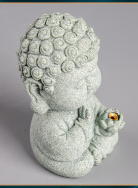 青砂石坐禅小如来佛像茶宠 中式景观摆件园艺盆景假山鱼缸造景