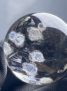 天然水晶包裹体蓝矿石吊坠圆珠DIY矿石单珠饰品项链22mm一物一图