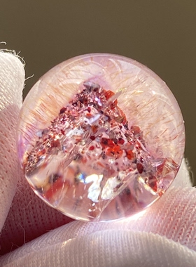 天然水晶超七紫红发云母银山金字塔吊坠圆珠DIY水晶单珠15.5mm
