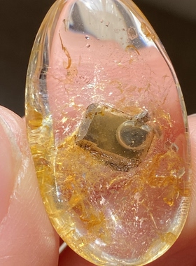 天然水晶黄胶花全包裹方解石流沙水胆吊坠饰品项链一物一图