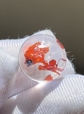 天然水晶包裹体红云母吊坠圆珠DIY云母单珠饰品可做戒指10mm