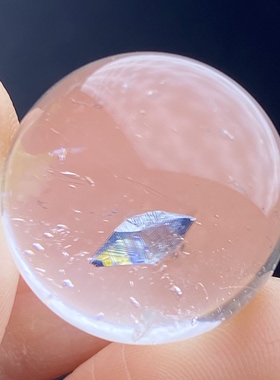 天然水晶包裹体七彩蓝矿吊坠圆珠DIY锐钛矿单珠饰品项链19.5mm