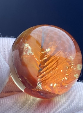 天然水晶橙红胶花吊坠圆珠DIY水晶单珠饰品项链16.5mm一物一图