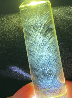 天然黄水晶蓝针吊坠圆柱裸石DIY水晶饰品可做印章一物一图