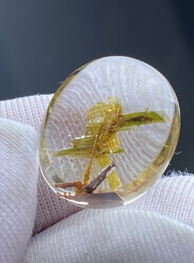 天然水晶包裹体绿碧玺吊坠裸石蛋面DIY碧玺饰品项链可做戒指