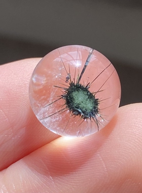 天然水晶包裹体海胆花吊坠圆珠DIY海胆发单珠饰品可做戒指11.5mm