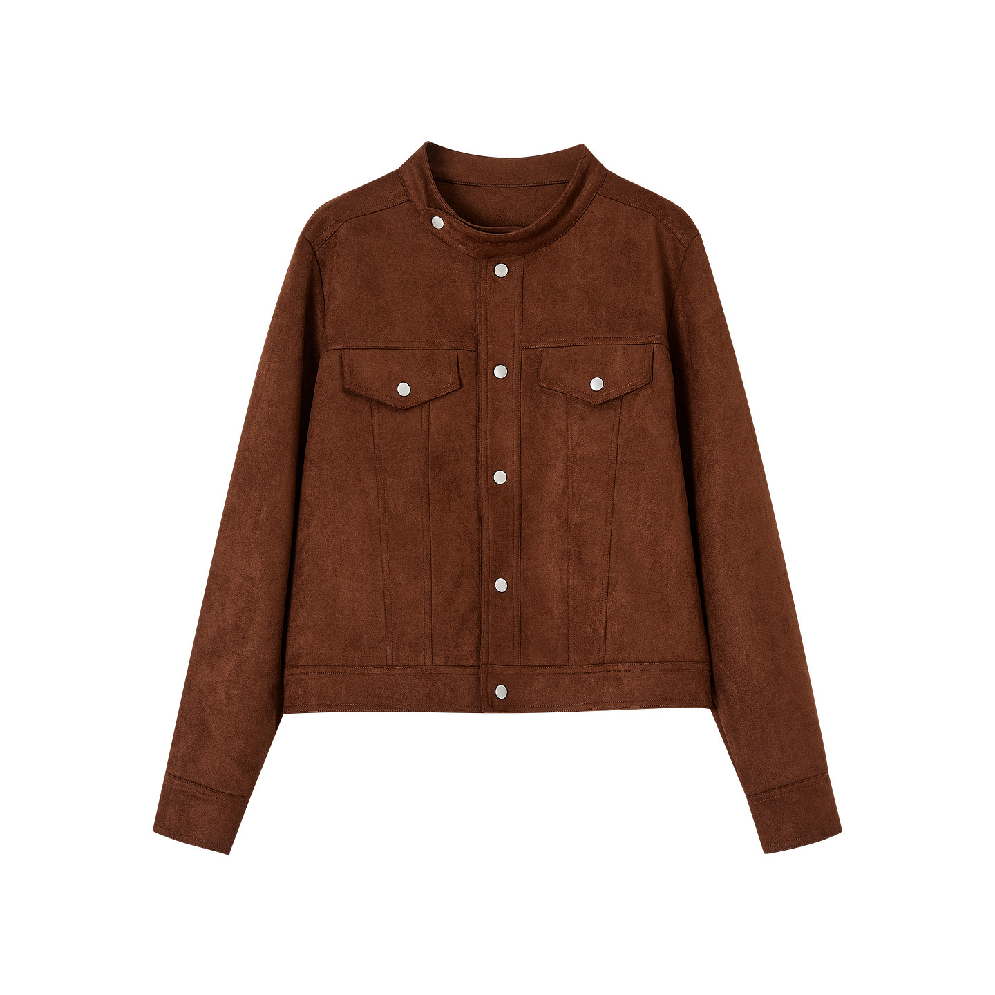 德玛纳复古风麂皮绒立领外套女春秋新款假口袋装饰短款夹克上衣,淘宝优惠券,粉丝福利购,淘宝优惠卷