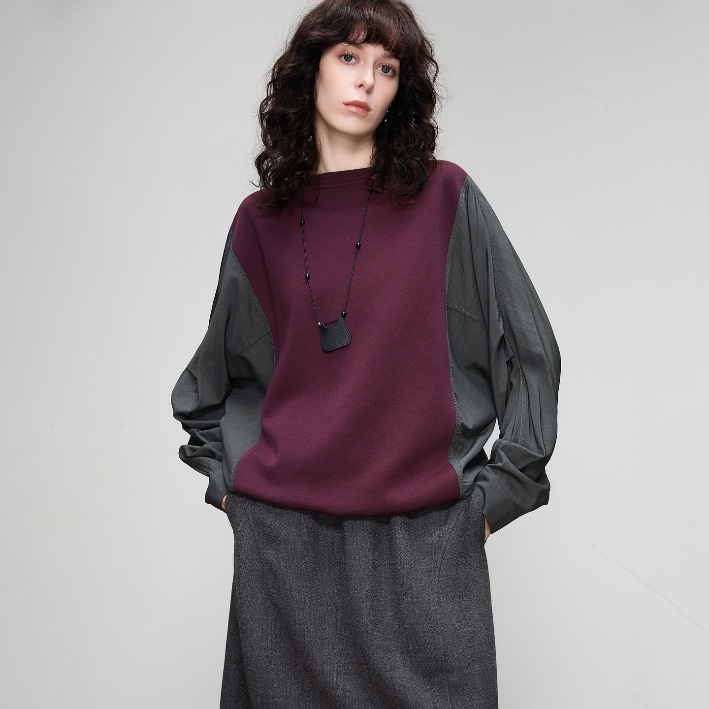 德玛纳设计感拼接袖大码卫衣女春秋下摆抽绳松弛感宽松休闲上衣,淘宝优惠券,粉丝福利购,淘宝优惠卷