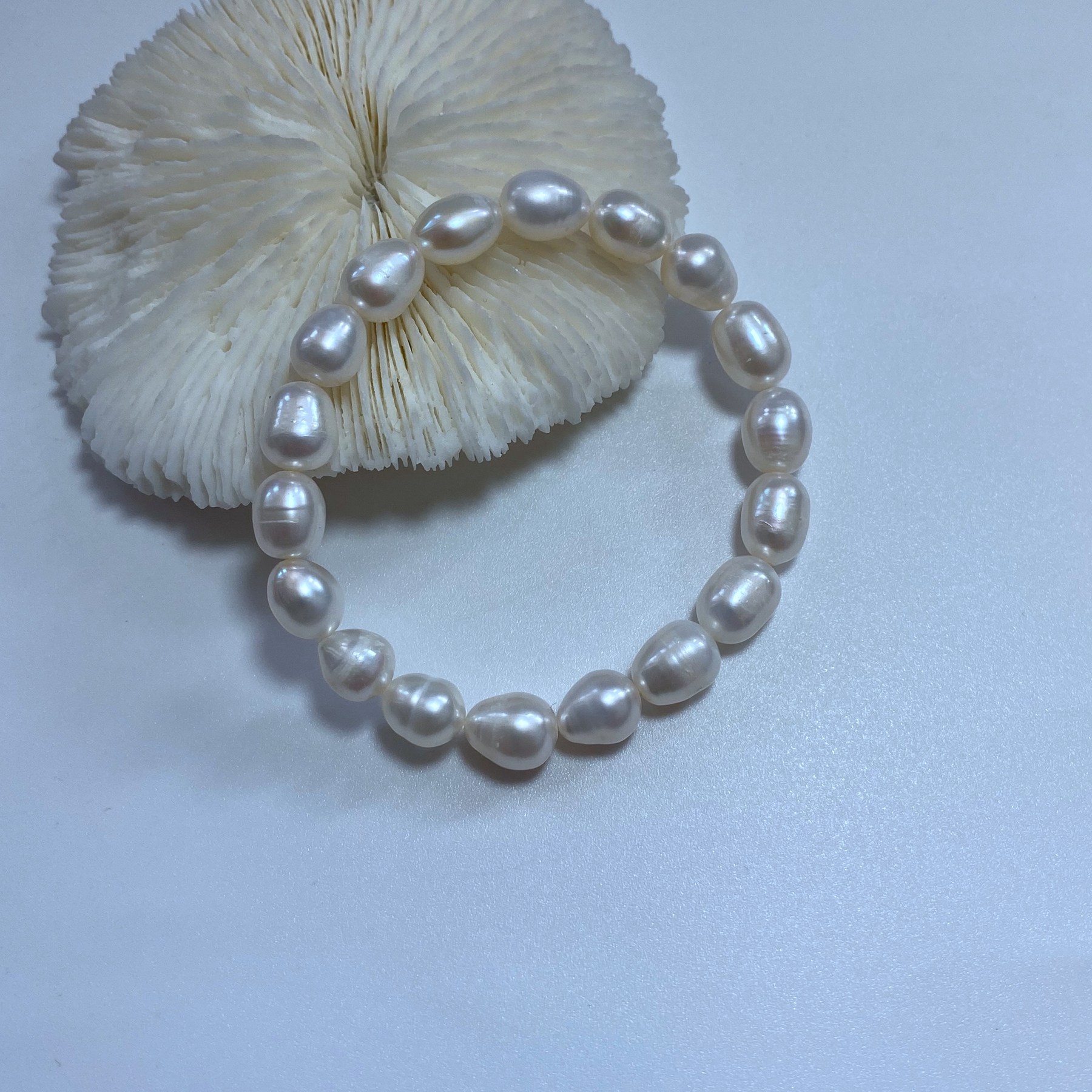 8-9天然白色米形无核淡水弹力绳手链松紧款水滴形手串女款多瑕,淘宝优惠券,粉丝福利购,淘宝优惠卷