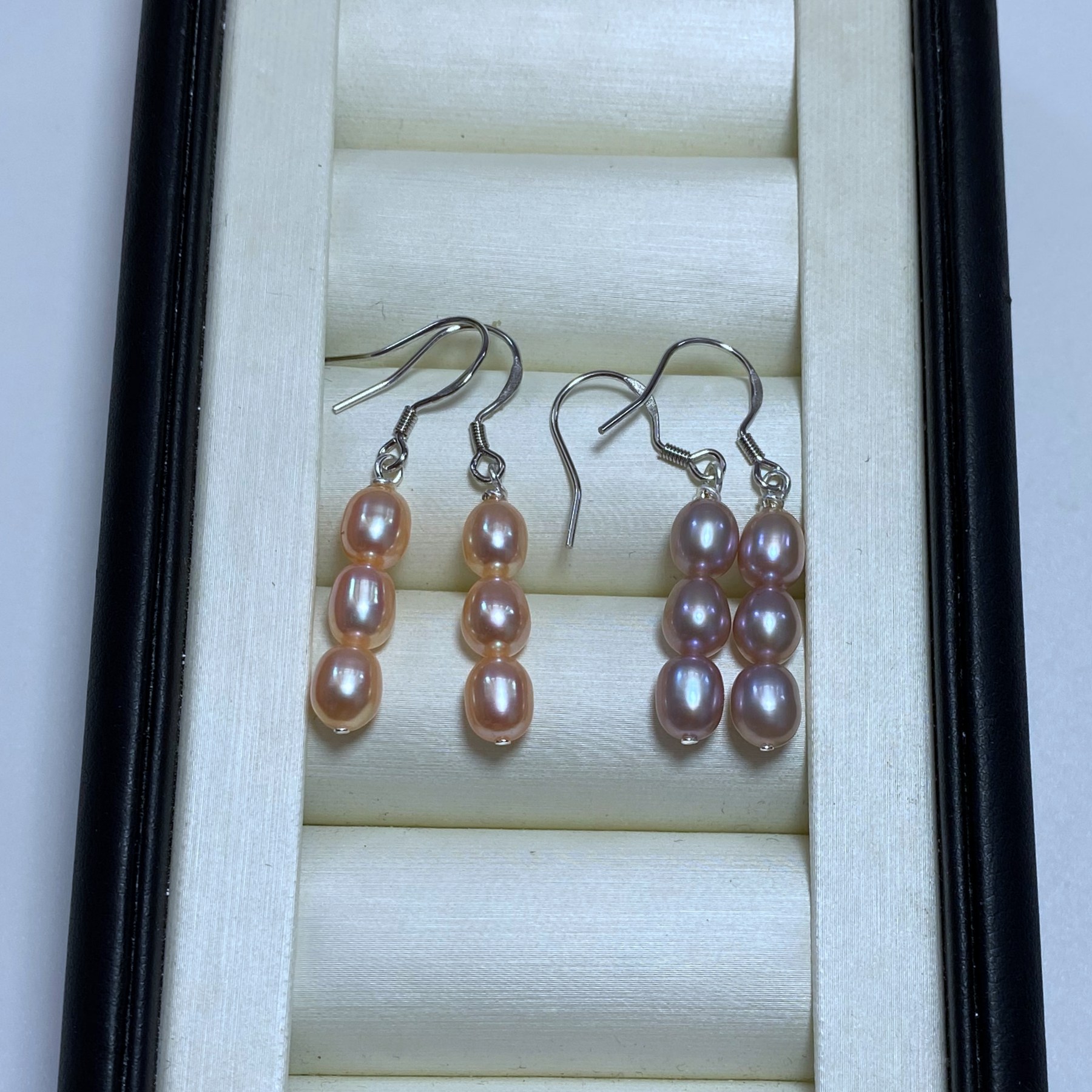 5-6mm天然白色米形无核淡水珍珠耳环粉紫色水滴形长款耳坠女款,淘宝优惠券,粉丝福利购,淘宝优惠卷