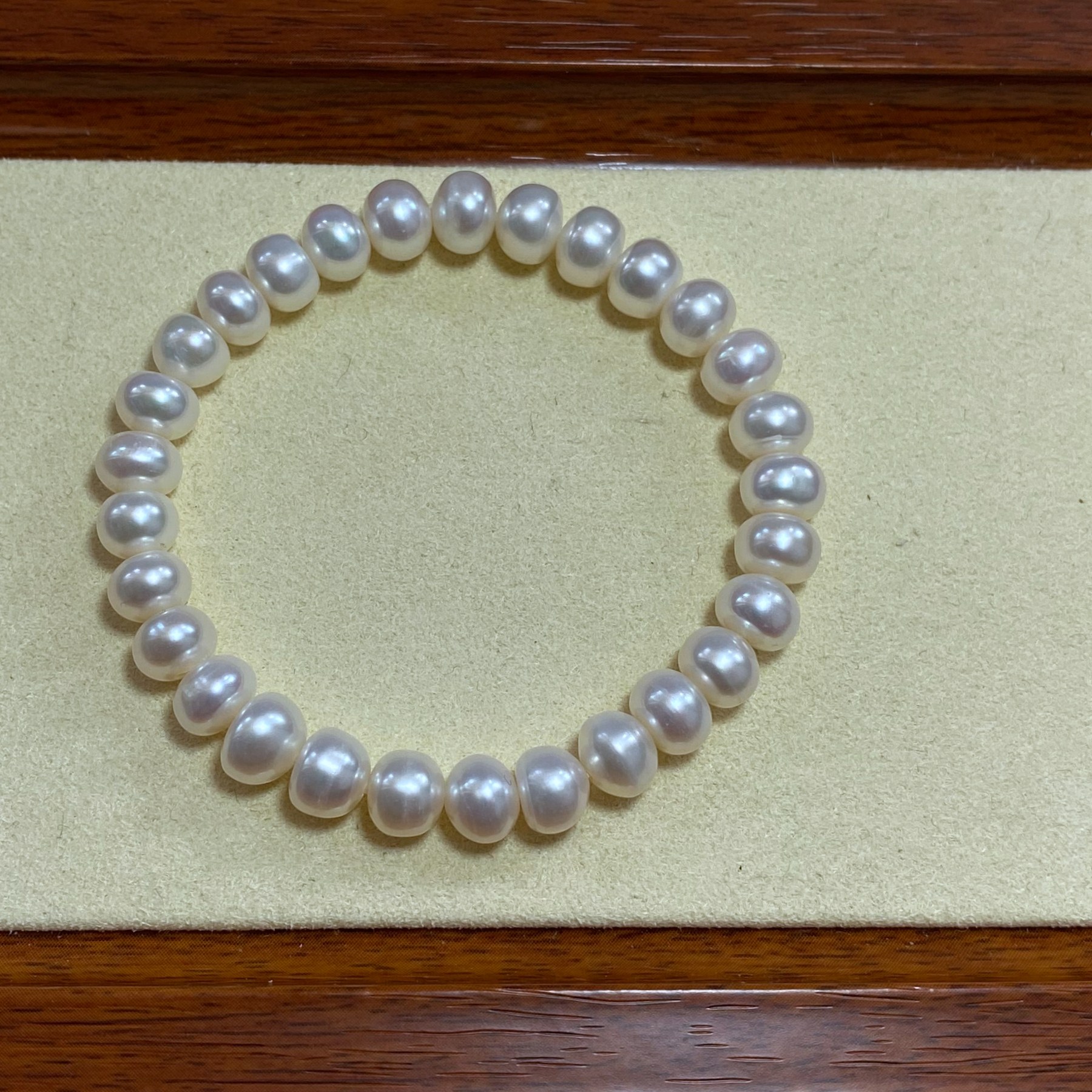 7-8mm天然白色扁圆淡水珍珠弹力绳手链松紧款手串女款无核珠,淘宝优惠券,粉丝福利购,淘宝优惠卷