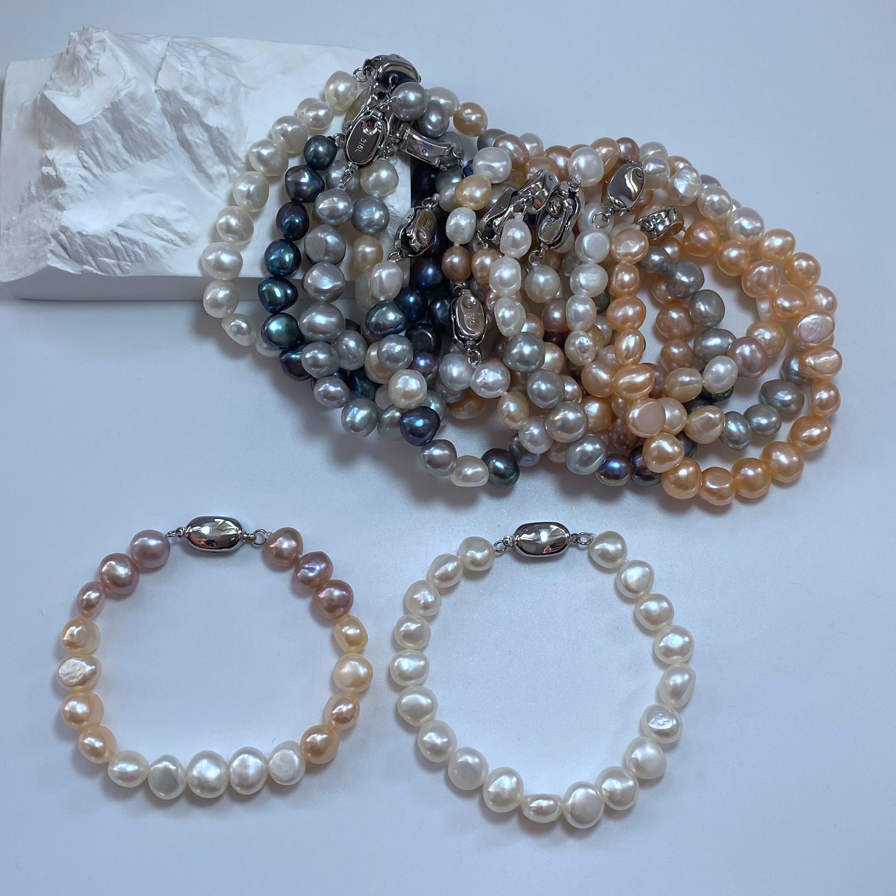 8-9mm天然白色巴洛克淡水珍珠手链异形不规则插棒扣首饰豌豆扣,淘宝优惠券,粉丝福利购,淘宝优惠卷