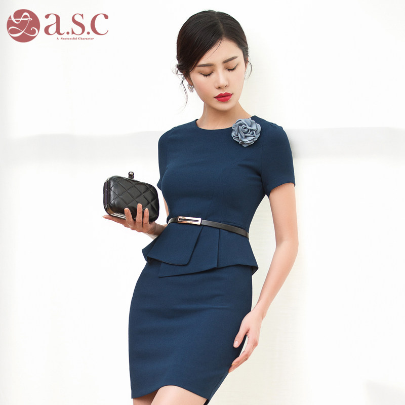 艾尚臣2018夏季职业装女装短袖ol气质职业连衣