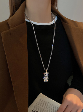 长款可爱小熊毛衣链女