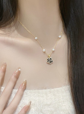 网红爆款山茶花珍珠项链女款