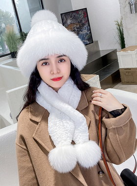 新款獭兔毛皮帽子冬季女户外公主