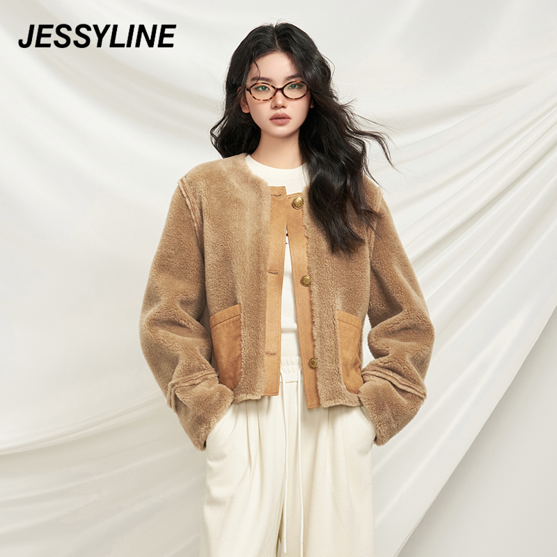 杰茜莱羊羔毛绒外套女装冬装新短款毛茸茸小个子皮草潮 jessyline-图0