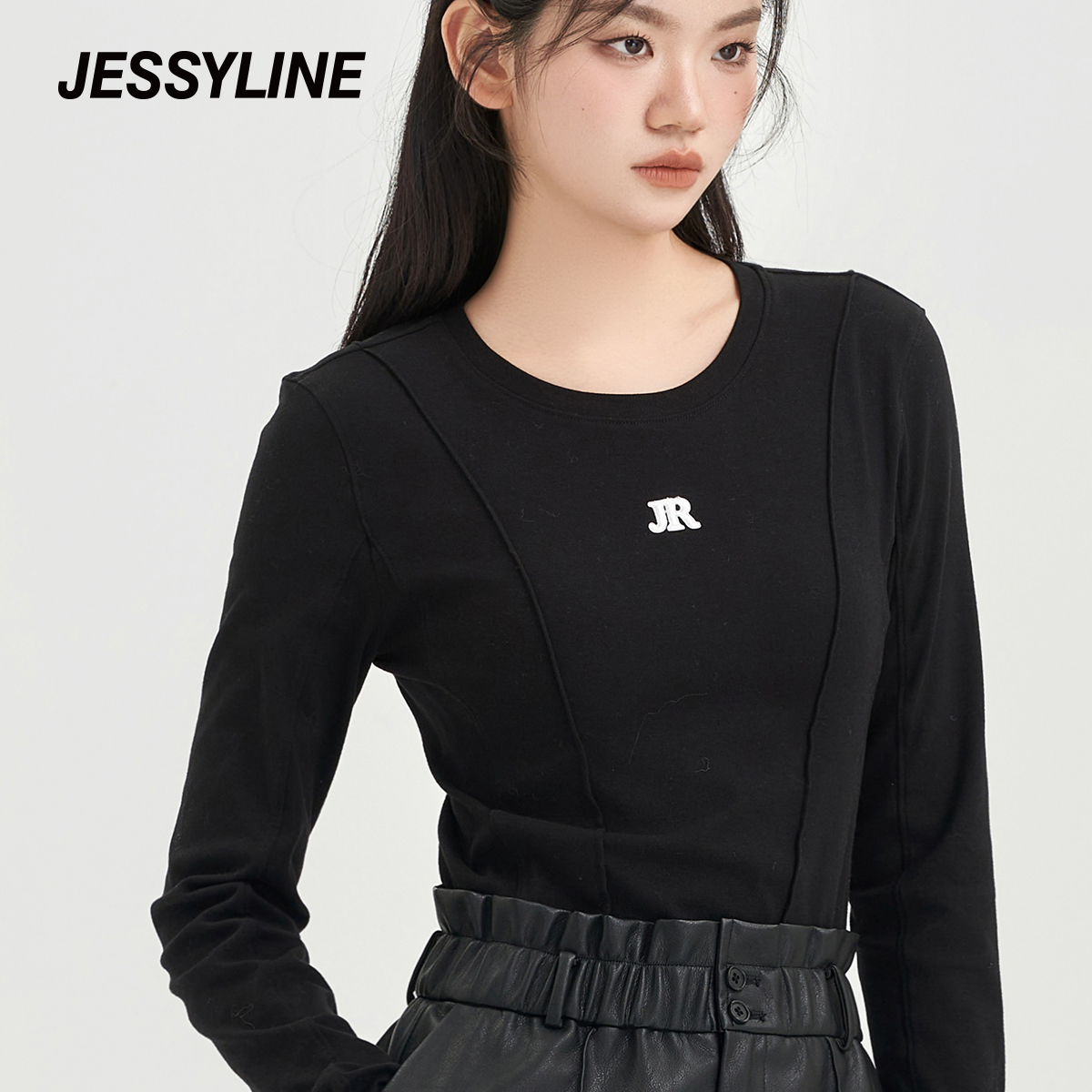 杰茜莱百搭修身显瘦白色T恤女春秋季新短款打底上衣潮 jessyline - 图1