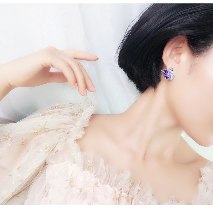 春上新s925银针小天鹅水晶韩版耳钉 蓓丽雅旗舰耳钉