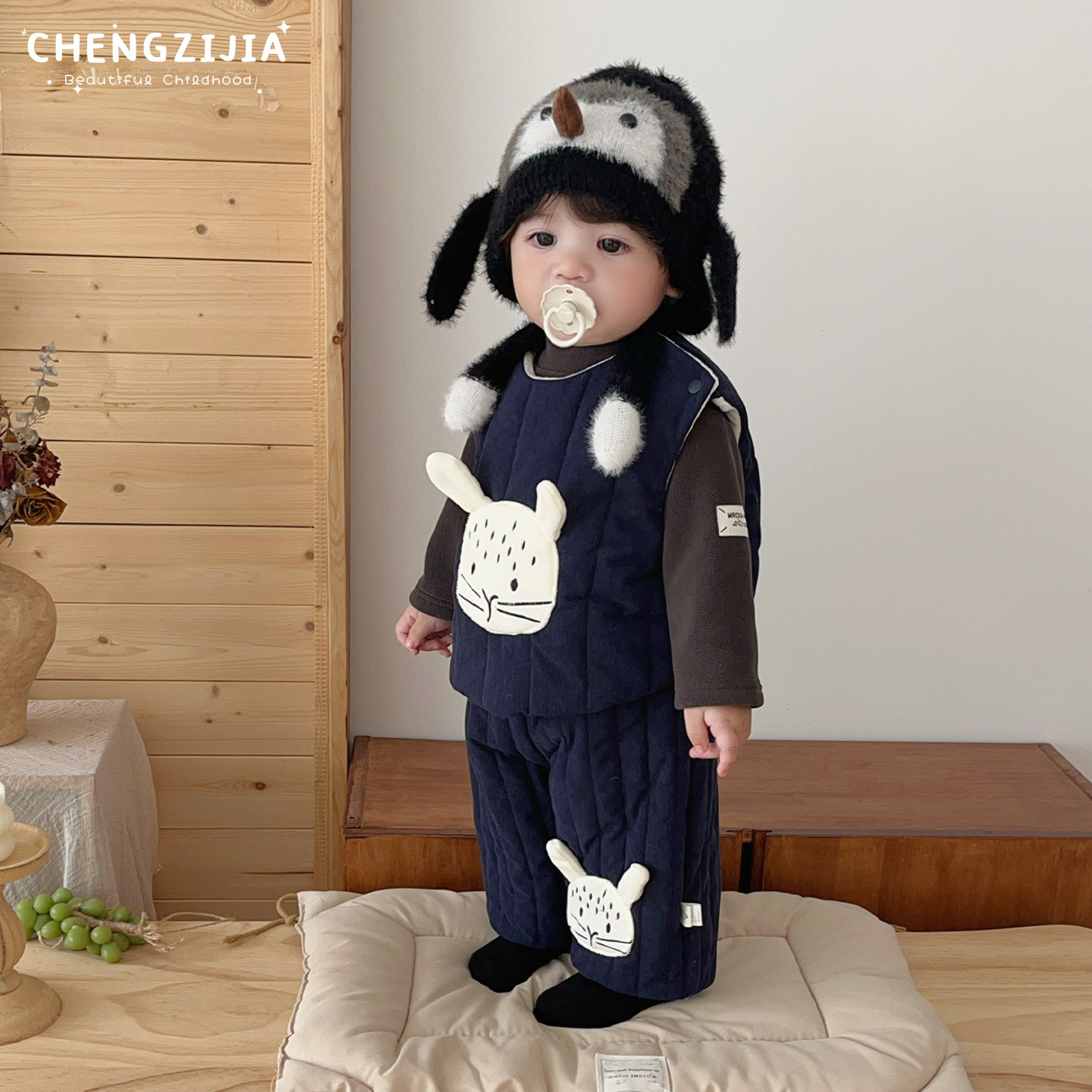 男童冬款卡通马甲套装男宝宝可爱加绒加厚背心保暖打底衫婴儿裤子,淘宝优惠券,粉丝福利购,淘宝优惠卷