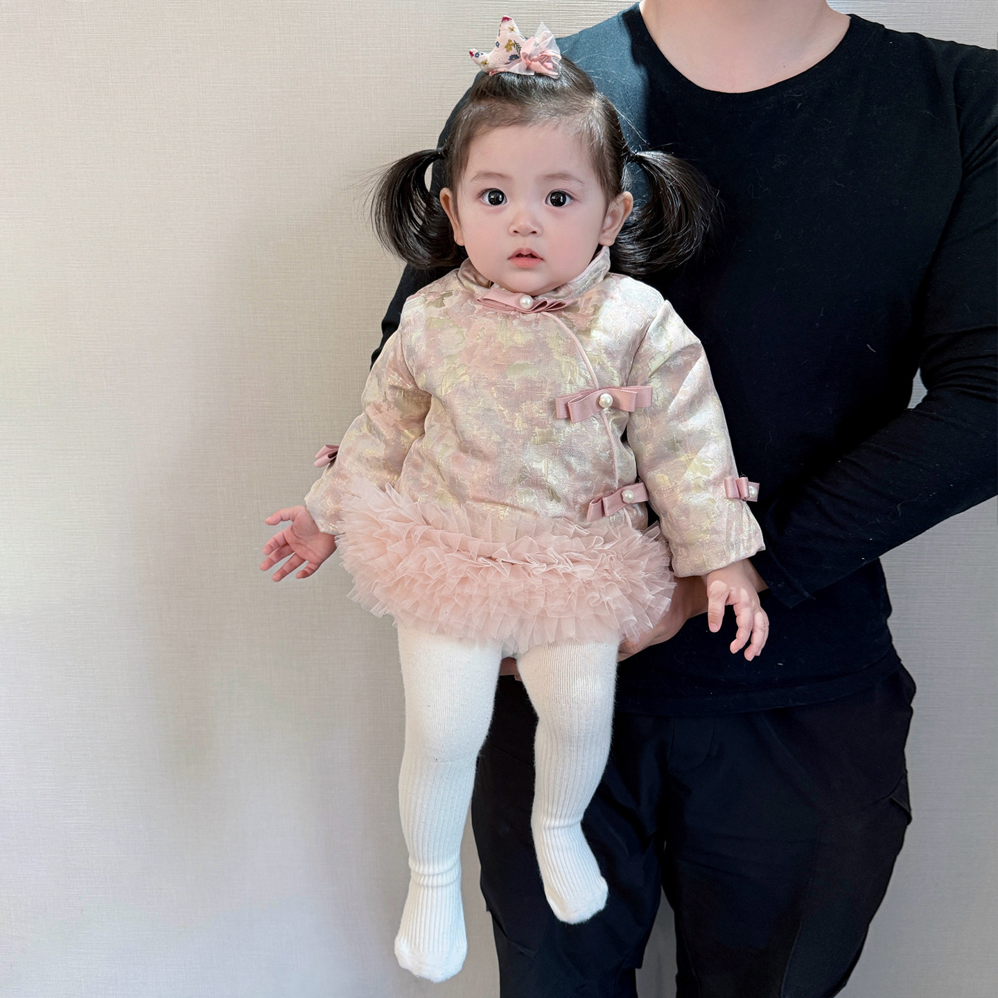 女童冬季新中式年服连衣裙女宝宝拼接网纱加绒公主裙婴儿保暖裙子,淘宝优惠券,粉丝福利购,淘宝优惠卷