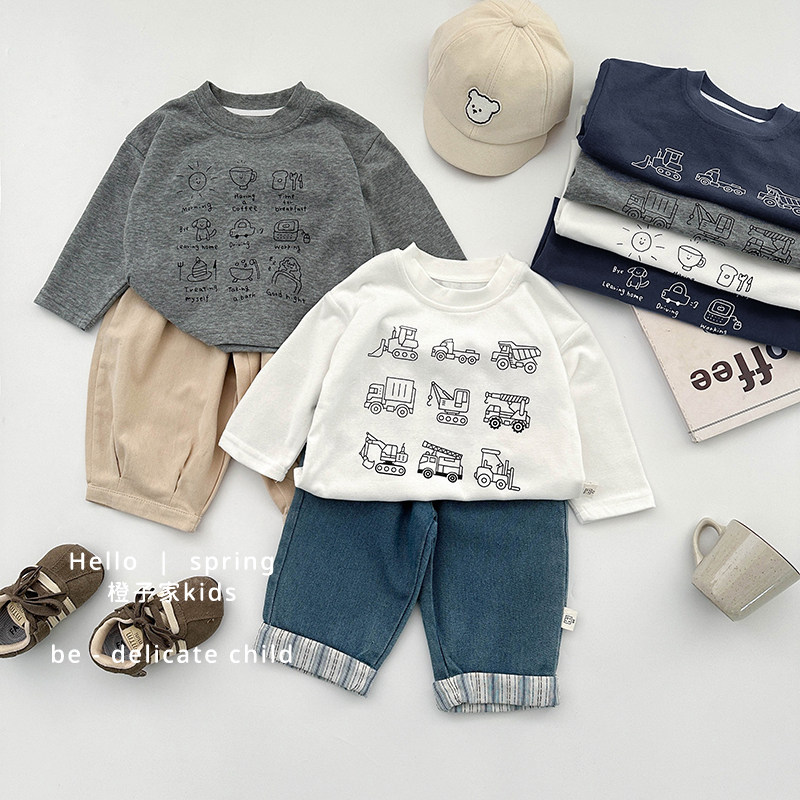 男童春秋装卡通长袖T恤ins女宝宝印花上衣儿童休闲打底衫婴儿衣服,淘宝优惠券,粉丝福利购,淘宝优惠卷