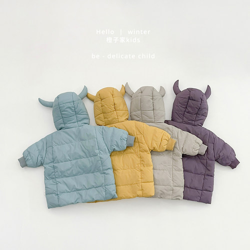 男童冬装韩版加厚保暖羽绒服女童外套洋气百搭婴幼儿童装连帽上衣 - 图0