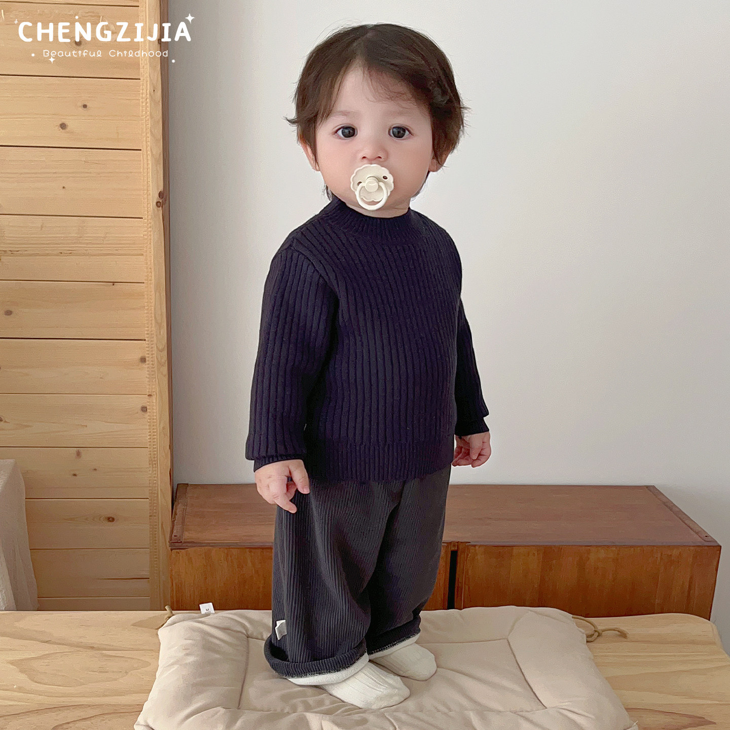 男童冬季百搭毛衣套装男宝宝加厚保暖针织打底衫婴儿加绒直筒裤子,淘宝优惠券,粉丝福利购,淘宝优惠卷